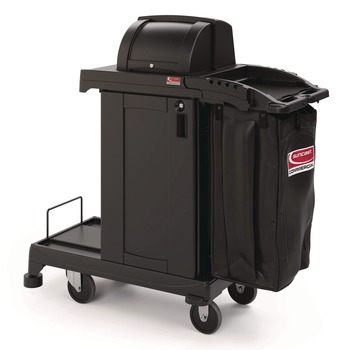 Suncast Commercial CCH255A 23.19 in. x 53.23 in. x 53.02 in. 1-Shelf 3 Bins Plastic High Security Housekeeping Cart - Black