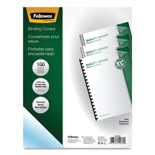 Just Launched | Fellowes Mfg Co. 52089 Crystals Transparent Presentation Covers for Binding Systems - Letter, Clear (100/Pack) image number 0