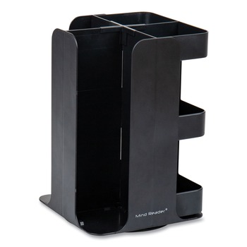 Mind Reader CUPOSPIN-BLK 8 in. x 8 in. x 12 in. 8-Compartment Anchor Collection Coffee Cup, Lid, and Condiment Carousel Countertop Organizer - Black
