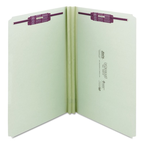 File Folders | Smead 19910 2 in. Expansion Recycled Pressboard Fastener Folders with Two SafeSHIELD Fasteners - Legal Size/Gray-Green (25/Box) image number 0