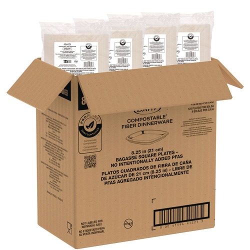 Bowls and Plates | Dart 8PSC1PF ProPlanet Seal 8.25 in. x 8.25 in. Plate Compostable Molded Fiber Dinnerware - Tan (4/Carton) image number 0