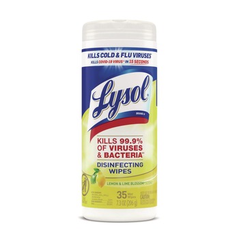 SKIN CARE AND HYGIENE | LYSOL Brand 19200-81145 7 in. x 7.25 in. 1-Ply Disinfecting Wipes - Lemon and Lime Blossom White