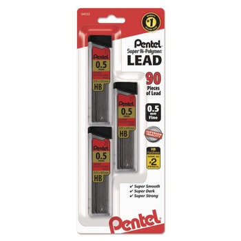 Pentel C25BPHB3-K6 0.5 mm Super Hi-Polymer HB Lead Refills - Black (90/Pack)