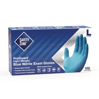 Safety Zone GNPR-LG-1A ProGuard Nitrile Gloves, Powder-Free, 3 mil, Blue, Large, 1,000/Carton