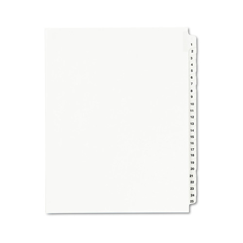 Just Launched | Avery 01330 25-Tab '1 - 25-ft Label 8-1/2 in. x 11 in. Preprinted Legal Exhibit Side Tab Index Dividers - White (1 Set) image number 0