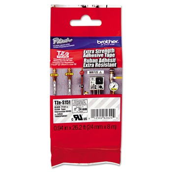 Brother P-Touch TZES151 0.94 in. x 26.2 ft. TZe Standard Adhesive Laminated Labeling Tape - Black on Clear