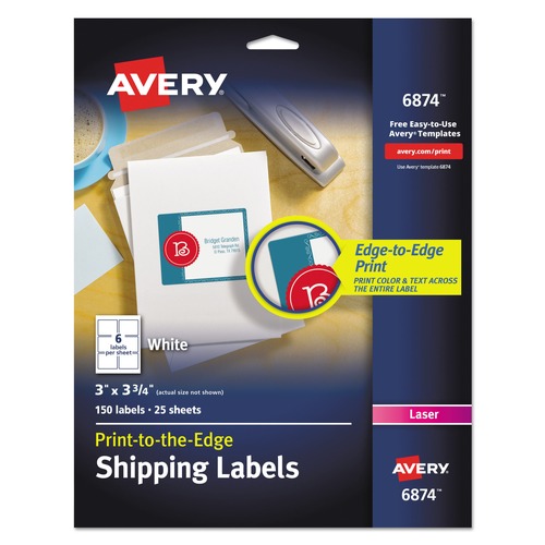 Labels | Avery 06874 3 in. x 3.75 in. Vibrant Laser Color-Print Labels with Sure Feed - White (150/Pack) image number 0
