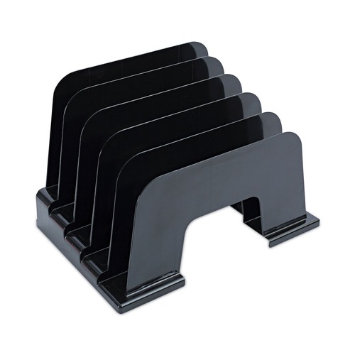 Just Launched | Universal UNV08105 13.25 in. x 9 in. x 9 in. Recycled 5-Section Plastic Incline Sorter - Letter, Black image number 0