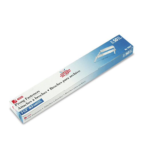 Just Launched | ACCO A7070324H 3.5 in. Capacity 2.75 in. Center to Center Premium Two-Prong Paper Fastener Base and Compressor Sets - Silver (50/Box) image number 0