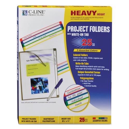 File Folders | C-Line 62160 Straight Tab Write-On Project Folders - Letter Size, Assorted Colors (25/Box) image number 0