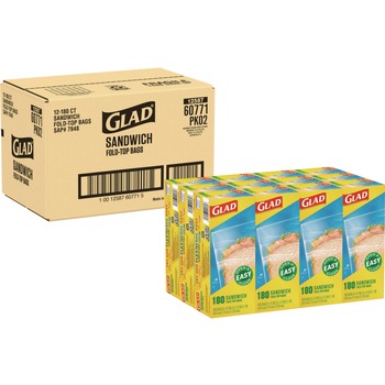 Glad 60771 6.5 in. x 5.5 in. Fold-Top Sandwich Bags - Clear (2160/Carton)