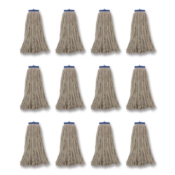 Boardwalk BWKCM22024 24 oz. Lie-Flat Head Cotton Fiber Mop Heads - White (12/Carton)