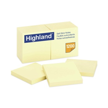  | Highland 6549 3 in. x 3 in. Self-Stick Notes - Yellow (12 Pads/Pack)