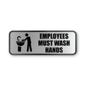 Floor Signs & Safety Signs | Cosco 098205 9 in. x 3 in. Employees Must Wash Hands Brushed Metal Office Sign - Silver image number 0