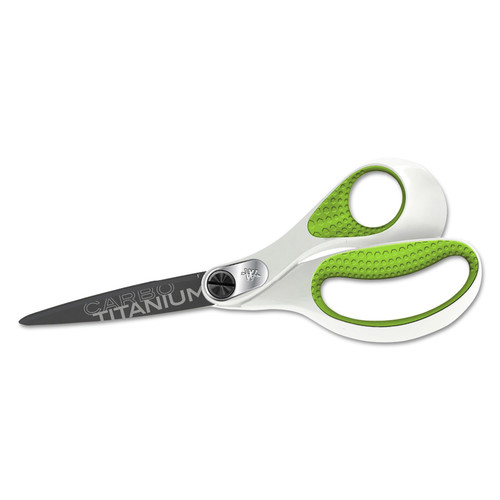 Back to School Sale | Westcott 16447 8 in. Long 3.25 in. Cut Length CarboTitanium Bonded Scissors - Straight White/Green Handle image number 0