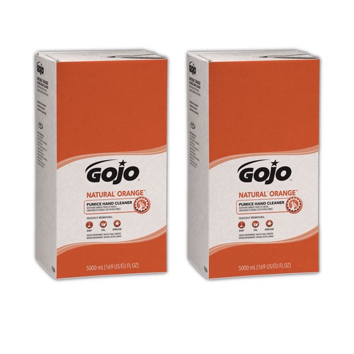 Just Launched | GOJO Industries 7556-02 5000 mL NATURAL ORANGE Pumice Hand Cleaner Refill - Citrus Scent (2/Carton) image number 0