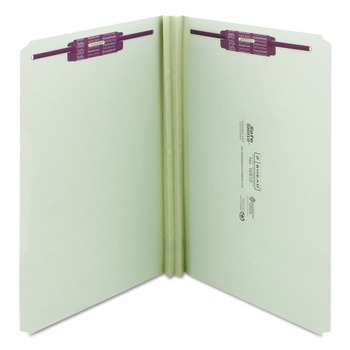 Smead 19910 2 in. Expansion Recycled Pressboard Fastener Folders with Two SafeSHIELD Fasteners - Legal Size/Gray-Green (25/Box)