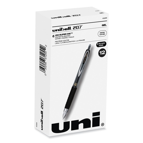 Pens | uni-ball 61255 Signo 207 0.5 mm Retractable Gel Pen - Black Ink/Smoke/Black Barrel/Fine (1-Dozen) image number 0