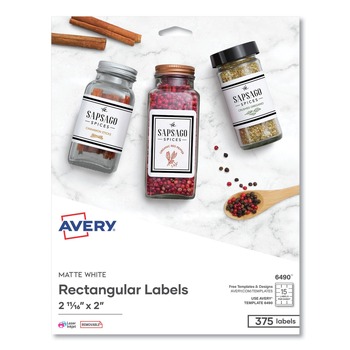Avery 06490 3.5 in. Laser/Inkjet Diskette Labels - White (375/Pack)