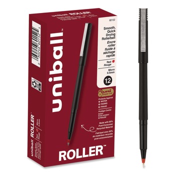 uni-ball 60152 0.5 mm Stick Roller Ball Pen - Red Ink/Black/Red Barrel/Extra-Fine (1-Dozen)