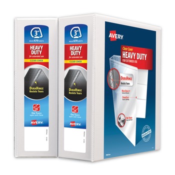 Avery 79791 3 Slant Rings 3 in. Capacity 11 in. x 8.5 in. Heavy-Duty Non Stick View Binder with DuraHinge - White (2/Pack)