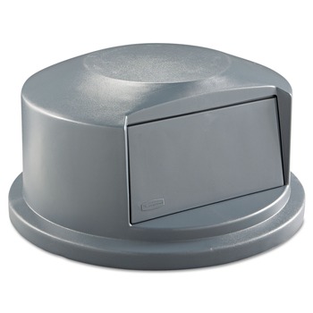 Rubbermaid Commercial FG264788GRAY 24.81 in. Diameter x 12.63 in. Round BRUTE Dome Top Receptacle Push Door for 44 Gallon Containers - Gray