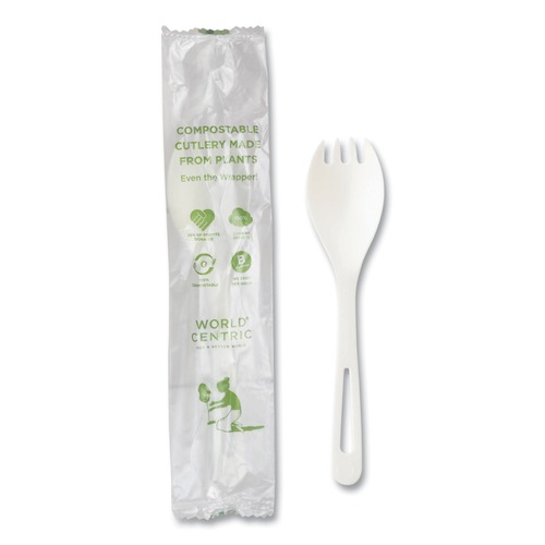 Cutlery | World Centric RK-PS-I TPLA Compostable Plastic Cutlery Spork - White (750/Carton) image number 0
