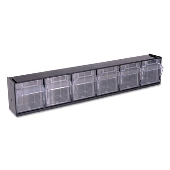 BOXES AND BINS | Deflecto 20604OP Tilt Bin 23.63 in. x 3.63 in. x 4.5 in. Interlocking Multi-Bin Storage Organizer - Black/Clear