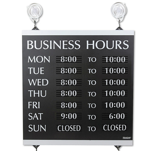 Floor Signs & Safety Signs | Headline Sign 4247 13 x 14 Century Series Heavy-Duty Plastic Business Hours Sign - Black image number 0