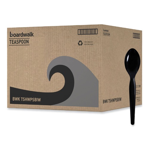 Cutlery | Boardwalk BWKTSHWPSBIW Heavyweight Wrapped Polystyrene Teaspoon Cutlery - Black (1000/Carton) image number 0