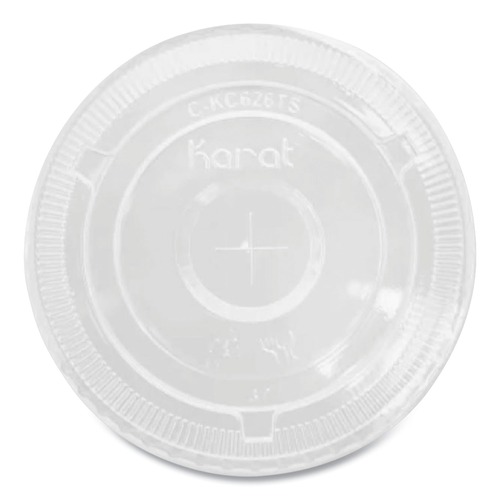 Cups and Lids | Karat C-KC107TS Plastic Flat PET Lids with Straw Slot Fits 32 oz. Cold Cups - Clear (500/Carton) image number 0