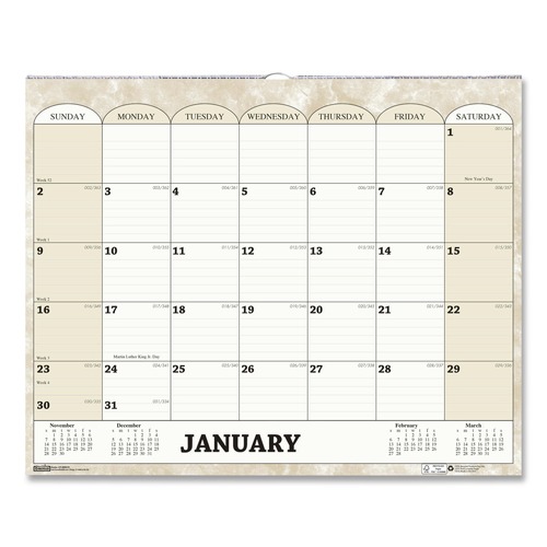 Back to School Sale | House of Doolittle 319 14.88 in. x 12 in. 12-Month (Jan-Dec 2026) Recycled Monthly Horizontal Wall Calendar - White/Sand Sheets image number 0
