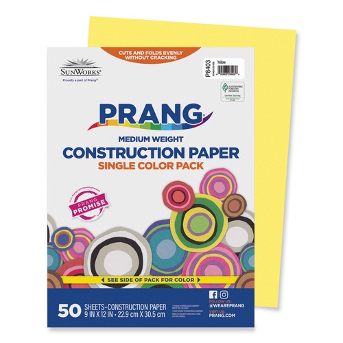 Cover & Cardstock | Prang P8403 9 in. x 12 in. 50 lb Text Weight SunWorks Construction Paper - Yellow (50/Pack) image number 0