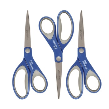 Westcott 17837 8 in. Long 3.25 in. Cut Length Scissors with Antimicrobial Protection - Straight Blue/Gray Handle (3/Pack)