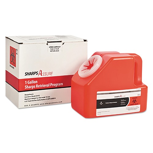 Trash & Waste Bins | Sharps Assure SC1G424A1G Sharps 1-Gallon Cardboard/Plastic Retrieval Program Containers - Red (1/Box) image number 0