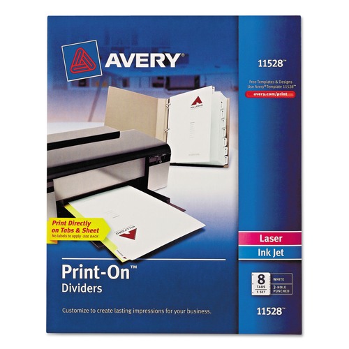 Dividers & Tabs | Avery 11528 11 in. x 8.5 in. 8-Tab 3-Hole Punched Customizable Print-On Dividers - White (8/Pack) image number 0