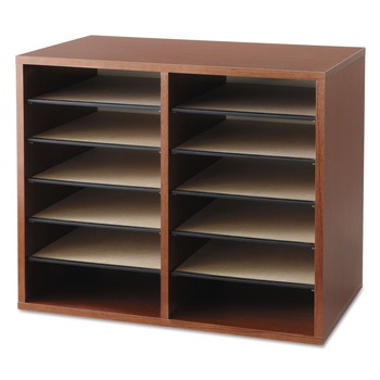 Safco 9420CY 12 Compartments 19.63 in. x 11.88 in. x 16.13 in. Fiberboard Literature Sorter - Cherry