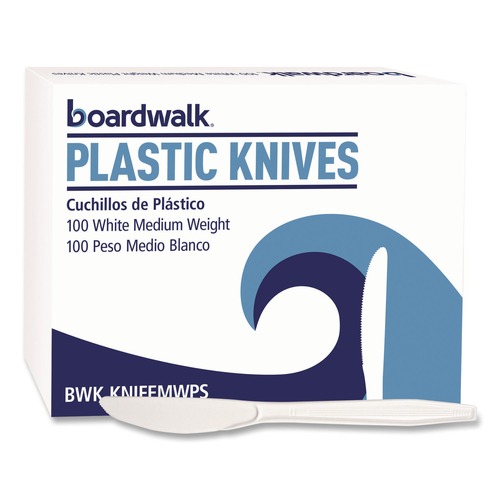 Cutlery | Boardwalk BWK KNIFEMWPS Mediumweight Polystyrene Knife - White (100/Box) image number 0