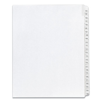 Avery 01705 11 x 8.5 Allstate Style Preprinted Legal Exhibit Side 101 to 125 Tab Index Dividers - White (25-Pieces/Set)