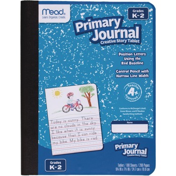 NOTEBOOKS AND PADS | Mead 09554 100 Sheets 9.75-in x 7.5-in Primary Journal Half Page Ruled, Blue Marble Cover