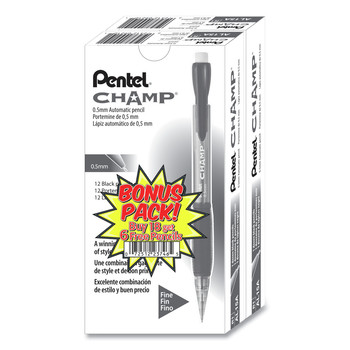 PENCILS | Pentel AL15ASW2 0.5 mm HB (#2) Champ Mechanical Pencil Value Pack - Black Lead, Clear/Black Barrel (24/Pack)