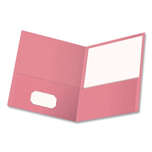 File Folders | Oxford 57568EE 11 x 8.5 0.5 in. Capacity Embossed Leather Grain Paper Twin-Pocket Folder - Pink (25/Box) image number 0
