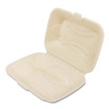 Food Trays, Containers, and Lids | Boardwalk BWKHINGE96NPFA 6 in. x 3 in. x 9 in. Bagasse PFAS-Free Hinged Lid Food Containers - Tan (250/Carton) image number 1