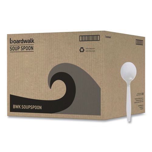  | Boardwalk BWKSOUPSPOON Mediumweight Polystyrene Soup Spoon - White (1000/Carton) image number 0