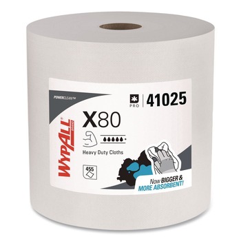 WypAll 41025 12.4 in. x 12.2 in. Power Clean Jumbo Roll X80 Heavy Duty Cloths - White (475/Roll)