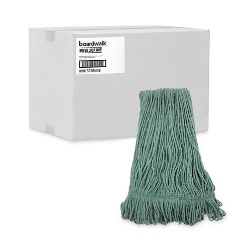 | Boardwalk BWK502GNNB Premium Standard Cotton/Rayon Fiber Mop Head - Medium, Green (12/Carton) image number 0