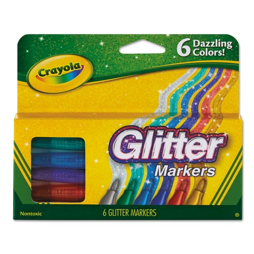 Washable Markers | Crayola 588629 Medium Bullet Tip Glitter Markers - Assorted Colors (6/Set) image number 0
