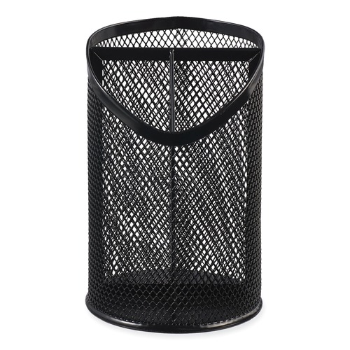Back to School Sale | Universal UNV20019 4.13 in. Diameter x 6 in. Height 3-Compartment Metal Mesh Pencil Cup - Black image number 0