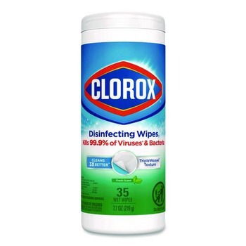 Clorox 01593 7 in. x 8 in. 1-Ply Disinfecting Wipes - Fresh Scent, White (35/Canister)