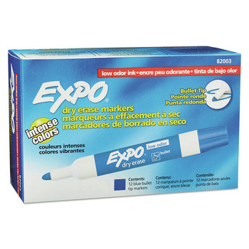 EXPO 82003A Low-Odor Bullet Tip Dry-Erase Marker - Medium/Blue (1-Dozen)